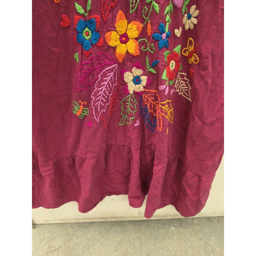 reserved Solei Womens Med/Large Mexico Embroidered Hot Pink Shift Dress - Picture 4 of 10